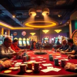 A lively poker scene at https://researchltc.com/ casino with active players and vibrant poker chips.