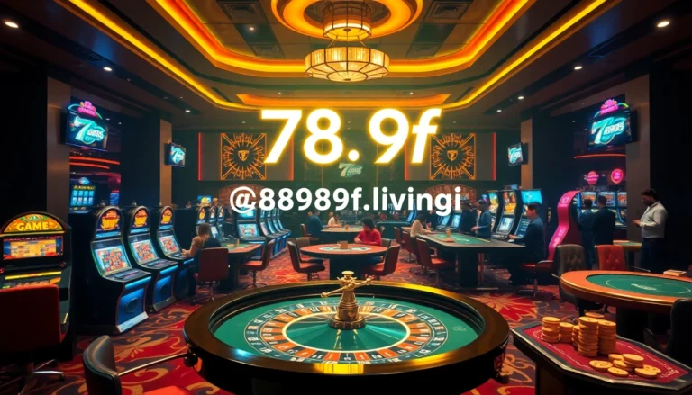 Experience the excitement of gambling at https://789f.living/ with vibrant casino tables, players, and slot machines.